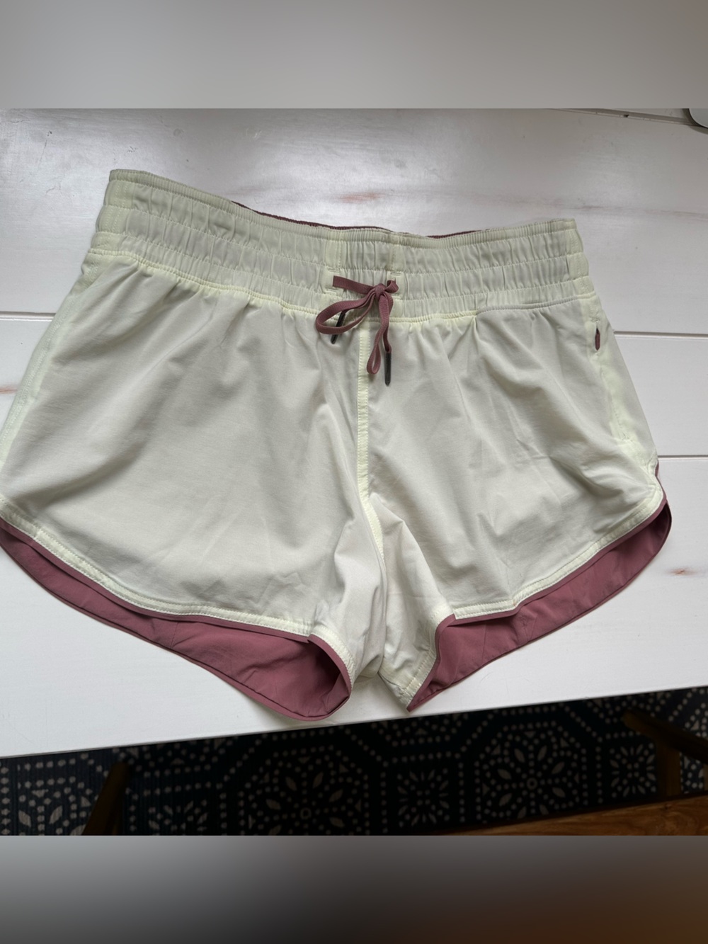 lululemon athletica pale yellow & dusty rose reversible shorts